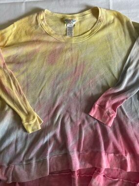 Hard Tail Long Sleeve Tie-Dye Top in Yellow and Pink